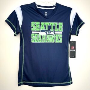 NWT NFL Kids Seattle Seahawks #3 Jersey Tee Shirt Navy Blue Size Large 14 Unisex
